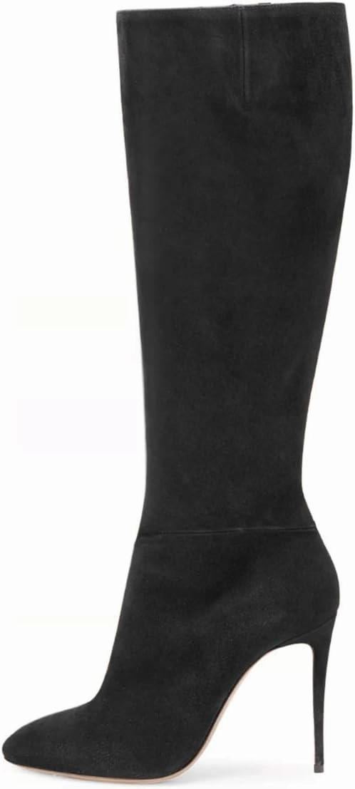 FSJ Women Western Knee High Long Boots Leather Pointed Toe High Heels Wide Calf Riding Shoes Size 4-15 US