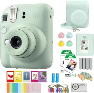 FUJIFILM INSTAX Mini 12 Instant Film Camera | Mint Green Bundled with INSTAX Mini Instant Film |40 Exposures   Instax Accessory Bundle   AA Batteries   Cleaning Cloth (10 Items)