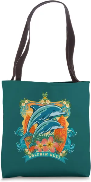 Fun Dolphin duet, jumping dolphins, vacation, surf board Tote Bag
