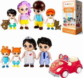 FUNERICA Dollhouse People Figures Playset - Dollhouse Family Little Play Figurines Doll House Accessories Toys -(Family Figures with Car, Pets, Doctor & Nurse)