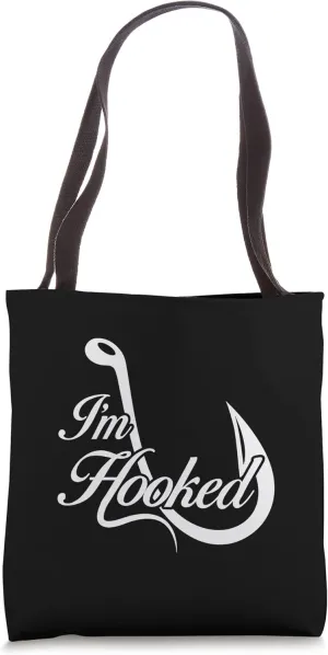 FUNNY FISHING SHIRT. I'M HOOKED. FISHING HOOK, LURE. Tote Bag