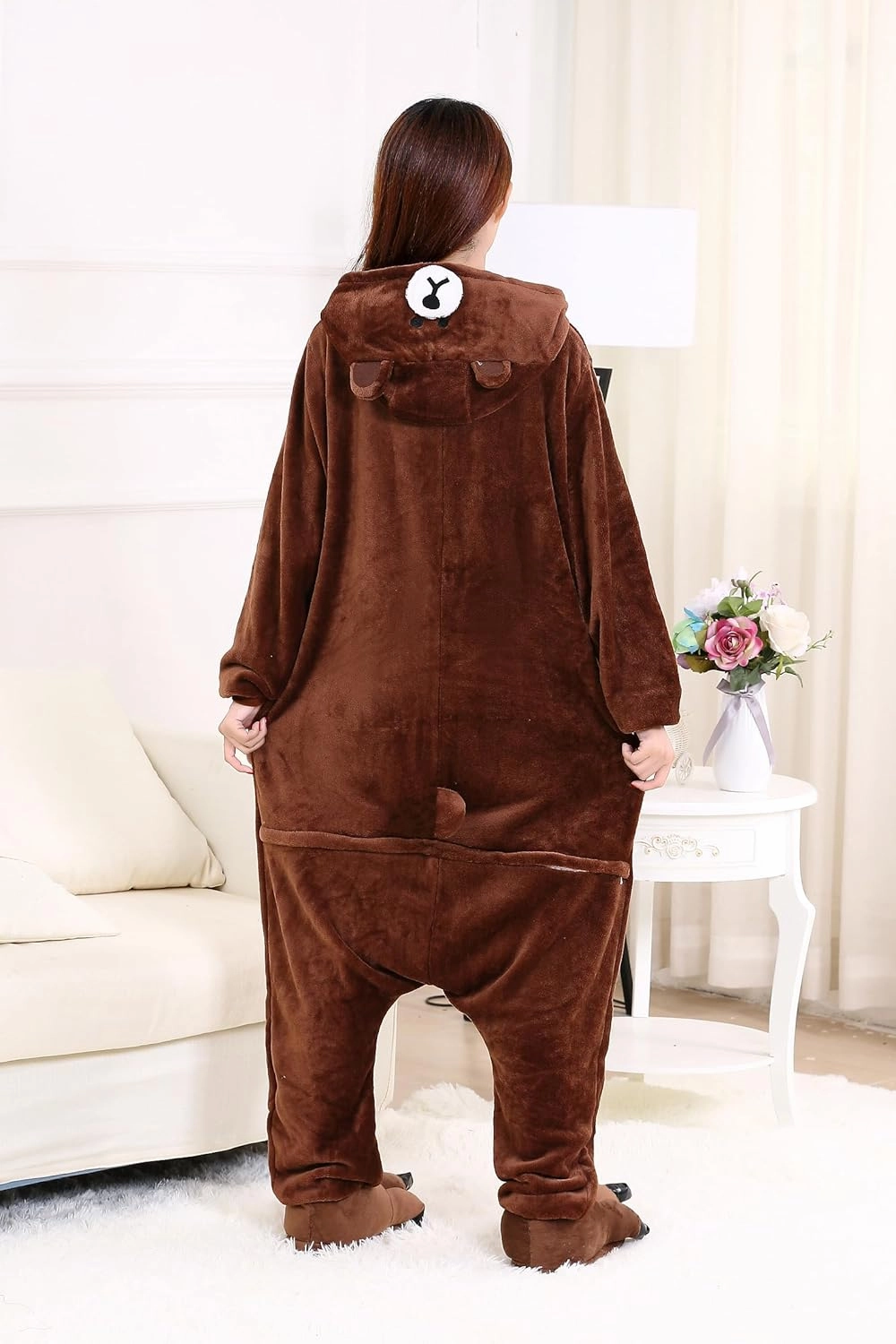 Funny Cozy Brown Color Bear Kigurumi Onesie Pajamas with Zipper For Adults Cosplay Costumes Pjs Sleepwear Unisex Suits