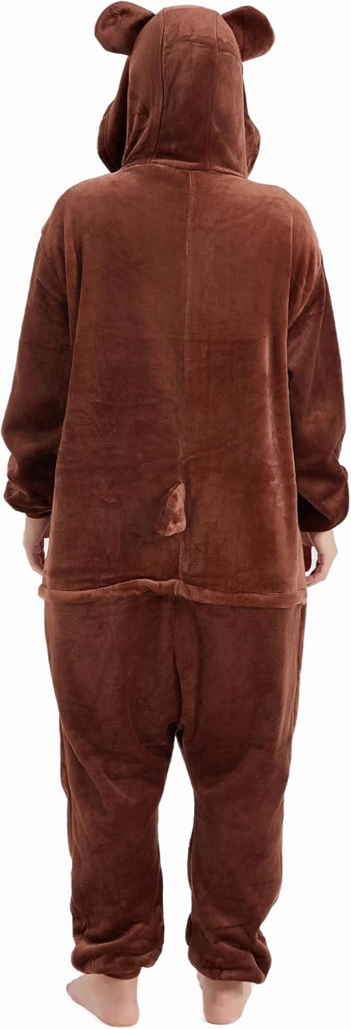 Funny Cozy Brown Color Bear Kigurumi Onesie Pajamas with Zipper For Adults Cosplay Costumes Pjs Sleepwear Unisex Suits