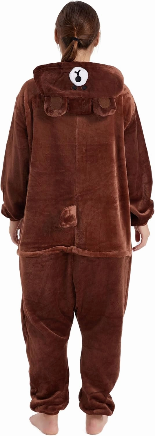 Funny Cozy Brown Color Bear Kigurumi Onesie Pajamas with Zipper For Adults Cosplay Costumes Pjs Sleepwear Unisex Suits