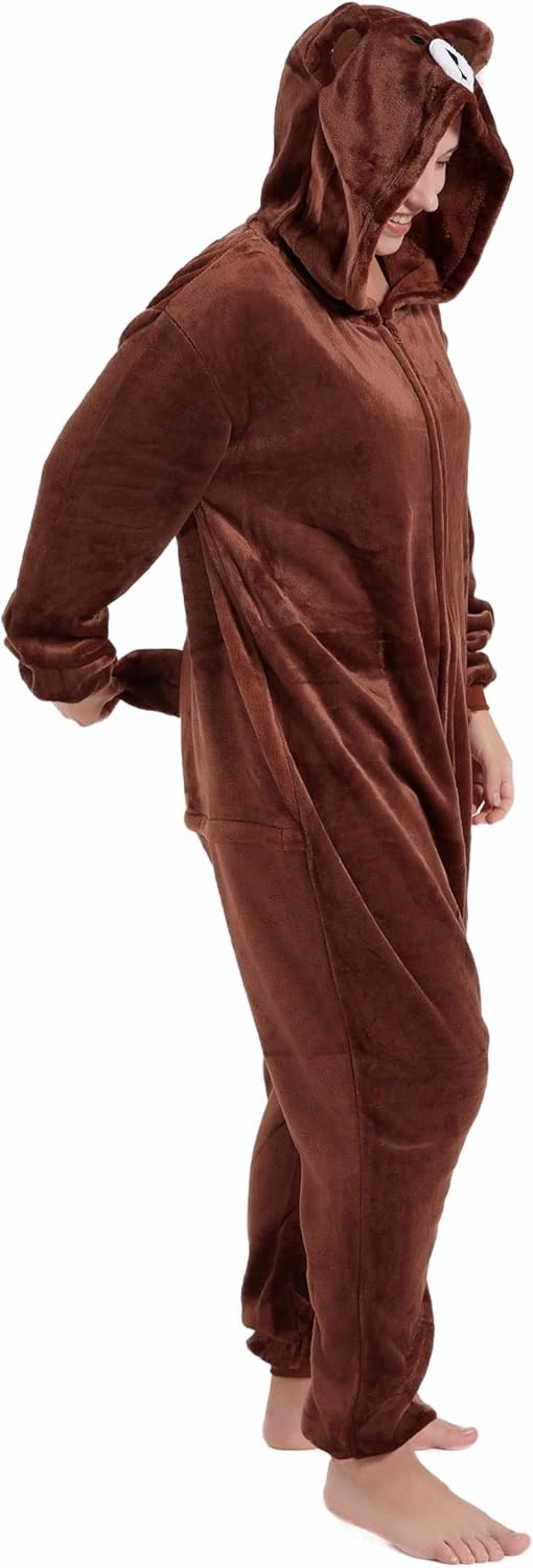 Funny Cozy Brown Color Bear Kigurumi Onesie Pajamas with Zipper For Adults Cosplay Costumes Pjs Sleepwear Unisex Suits