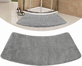 Funvalley Surperfect Grey Shag Curved Bath Rug,40''x19'' Non Slip Bath Mat for Bathroom Luxury Chenille Bathroom Corner Rug for Showers Floor Tub Soft and Absorbent Machine Washable
