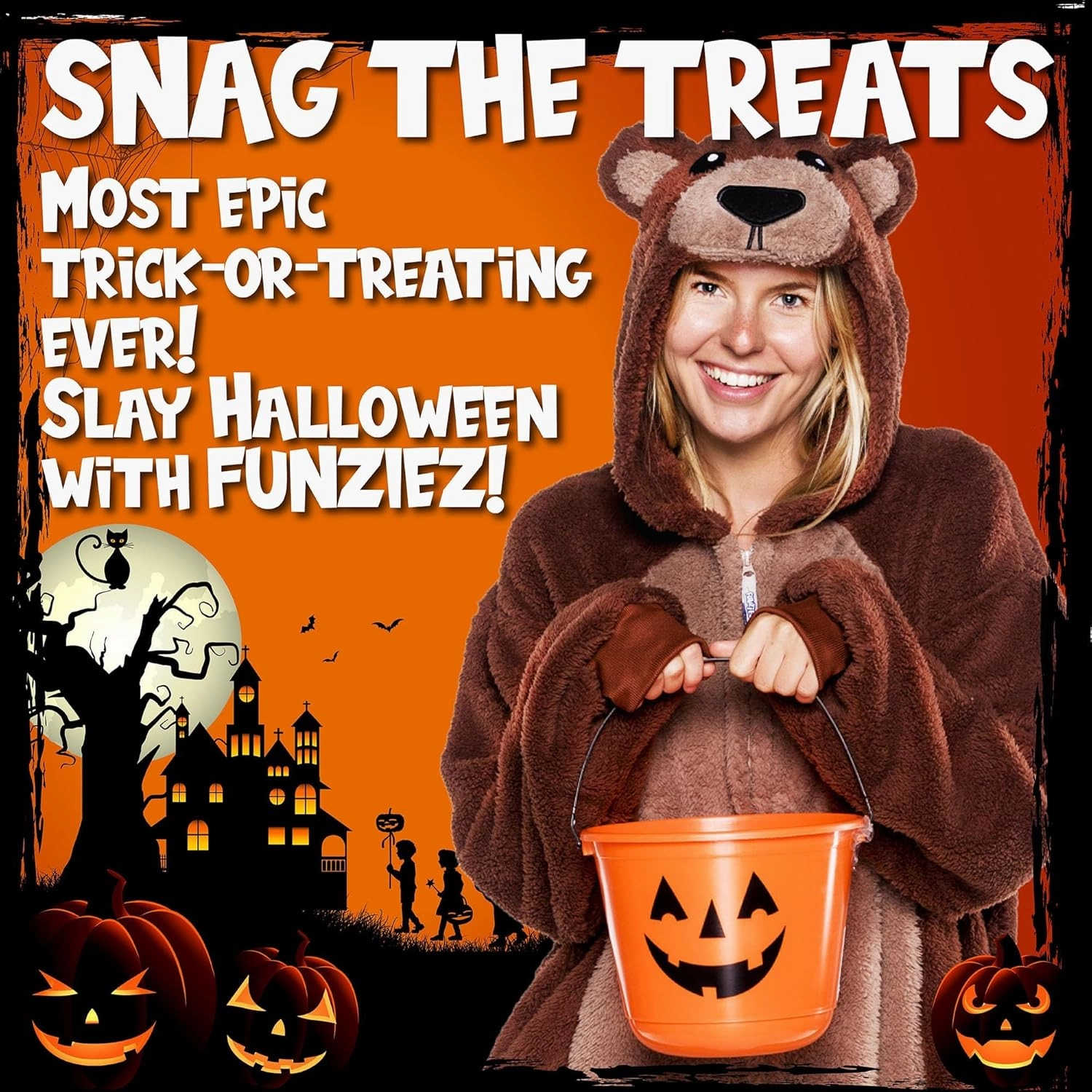 Funziez! Sherpa Bear Adult Onesie - Animal Halloween Costume - Plush Teddy One Piece Cosplay Suit for Adults, Women and Men