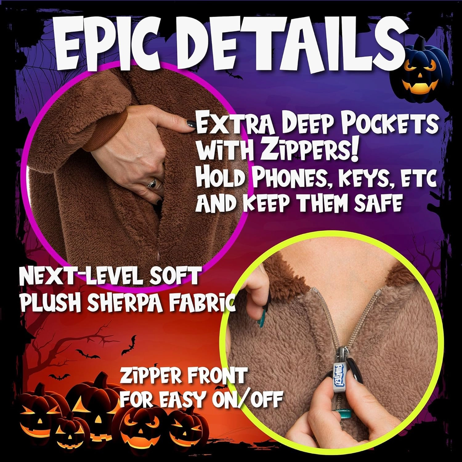 Funziez! Sherpa Bear Adult Onesie - Animal Halloween Costume - Plush Teddy One Piece Cosplay Suit for Adults, Women and Men