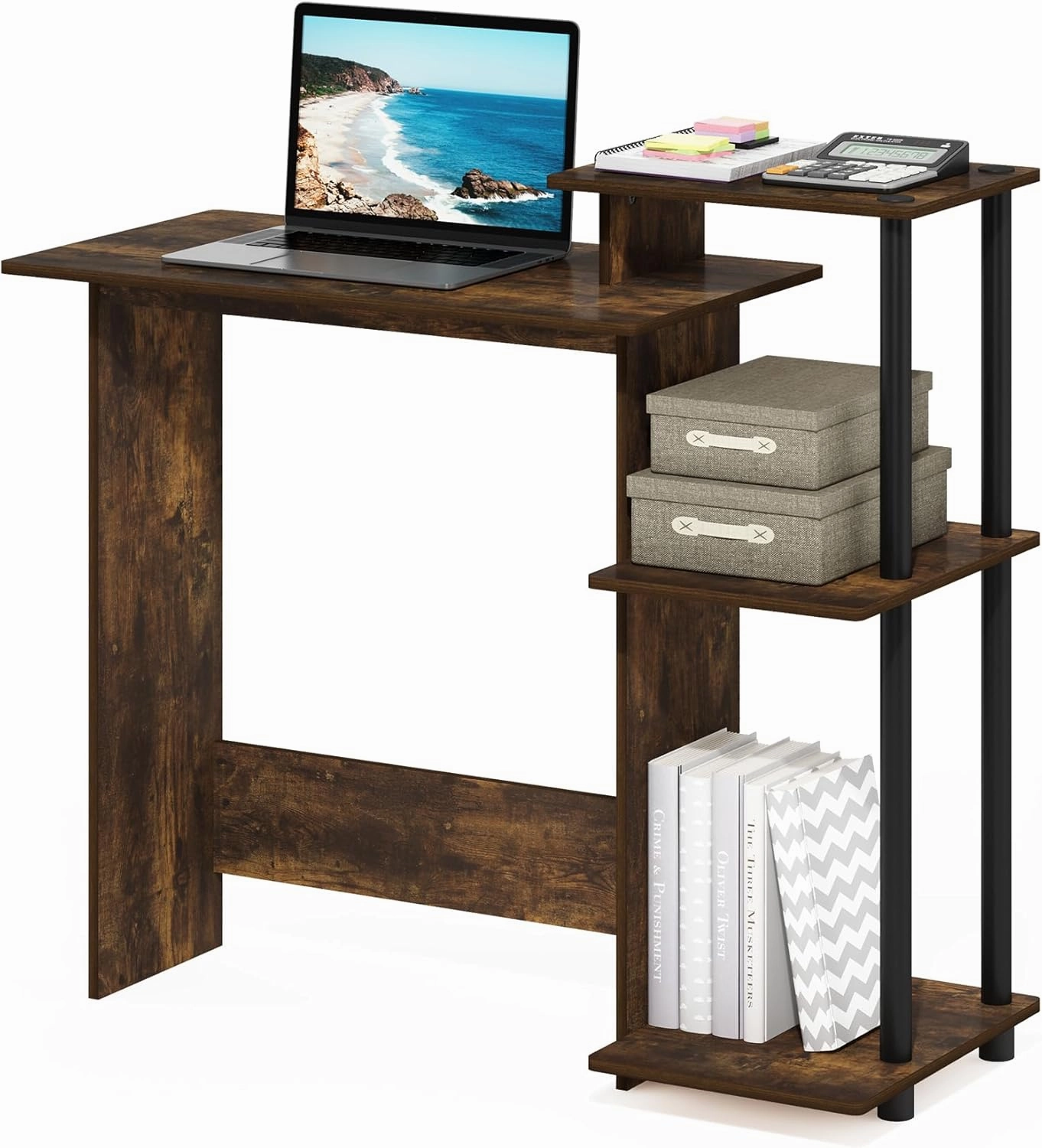 Furinno Efficient Home Laptop Notebook Computer Desk, Amber Pine/Black