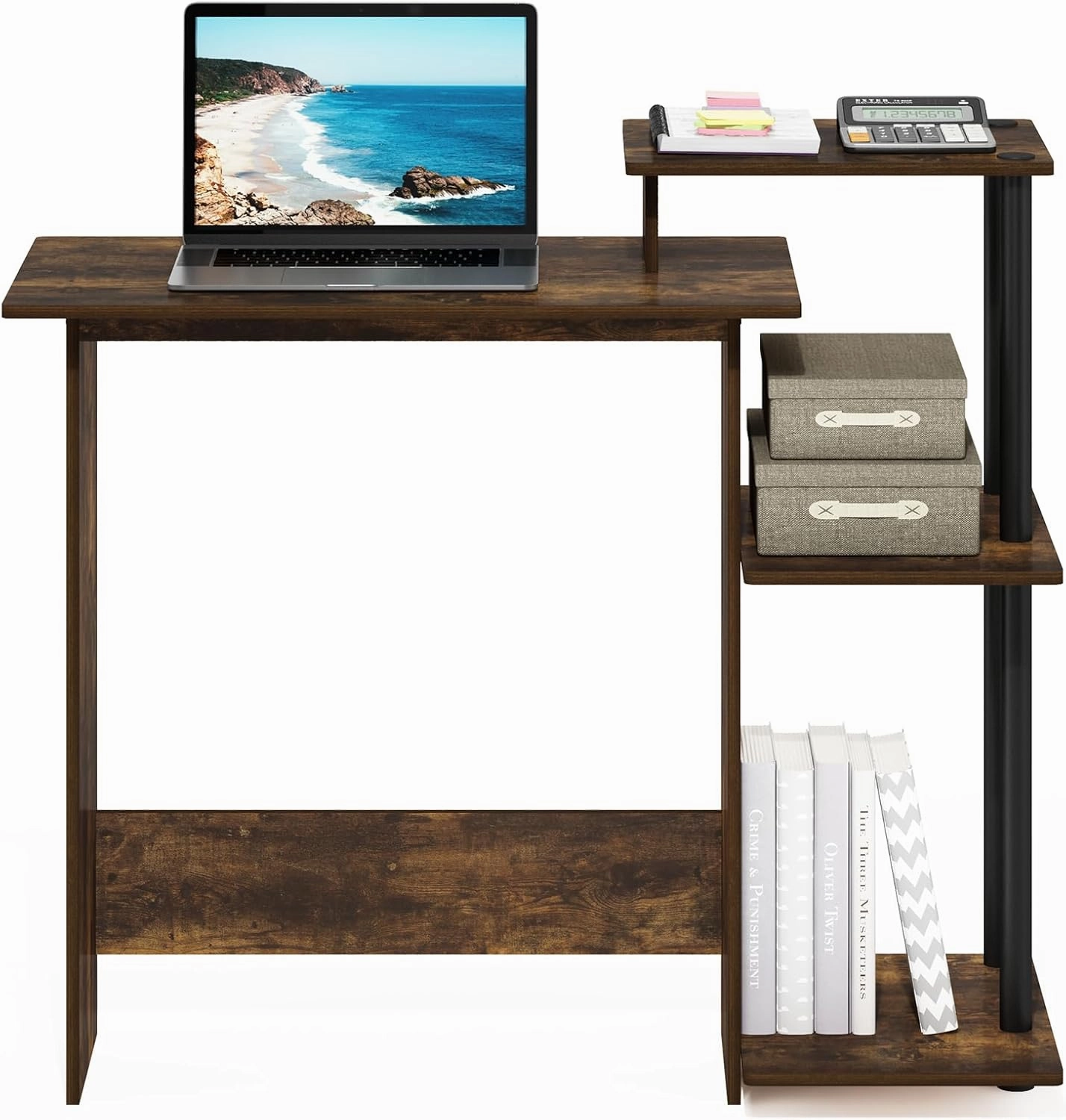 Furinno Efficient Home Laptop Notebook Computer Desk, Amber Pine/Black