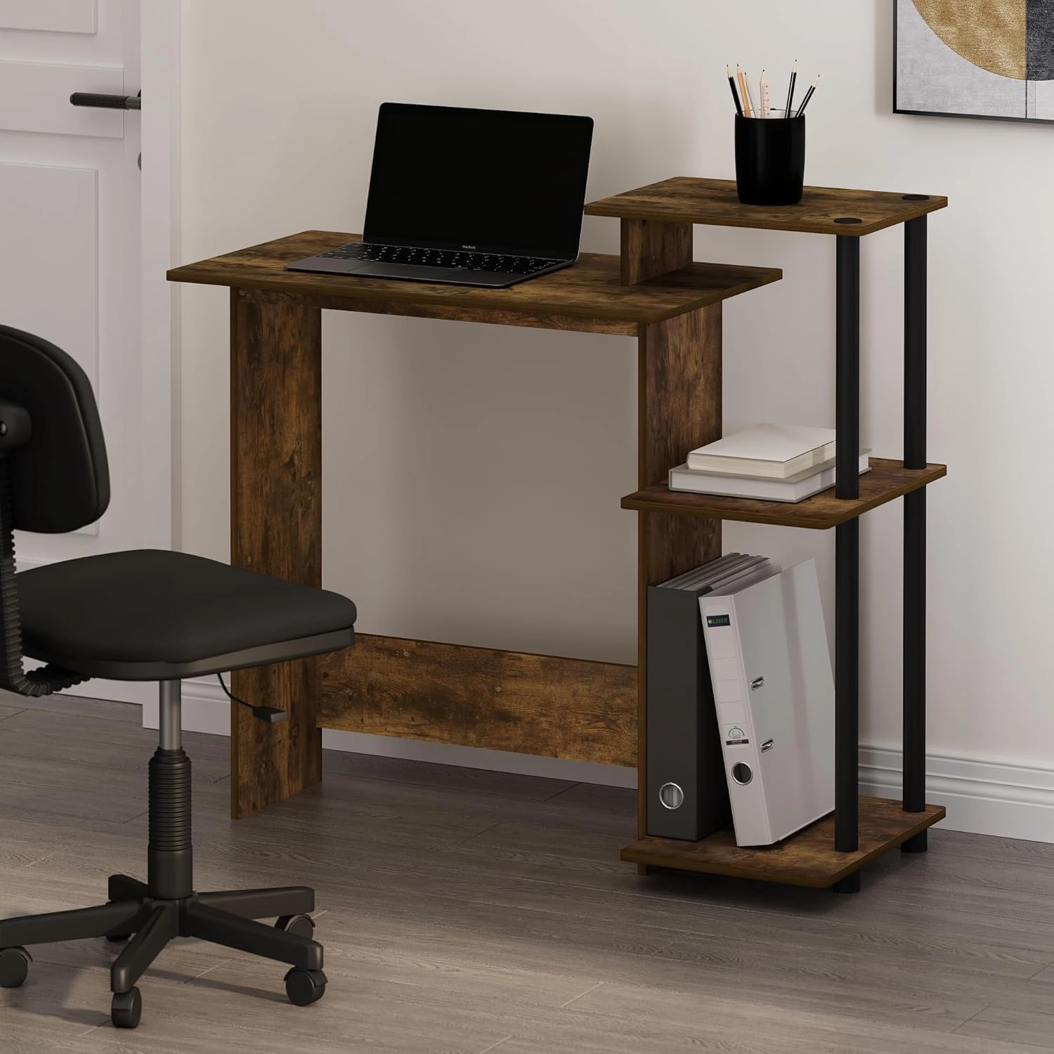 Furinno Efficient Home Laptop Notebook Computer Desk, Amber Pine/Black