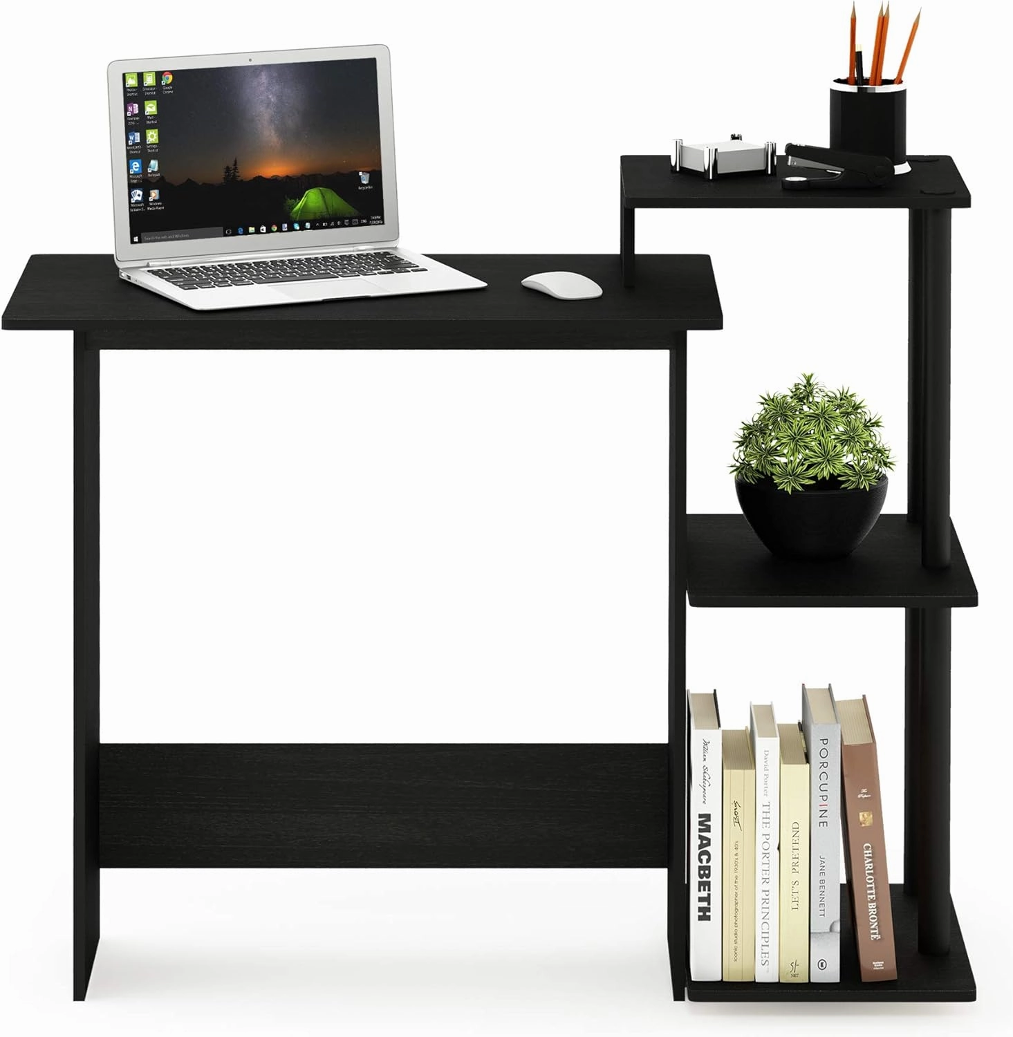 Furinno Efficient Home Laptop Notebook Computer Desk with Square Shelves, Americano/Black