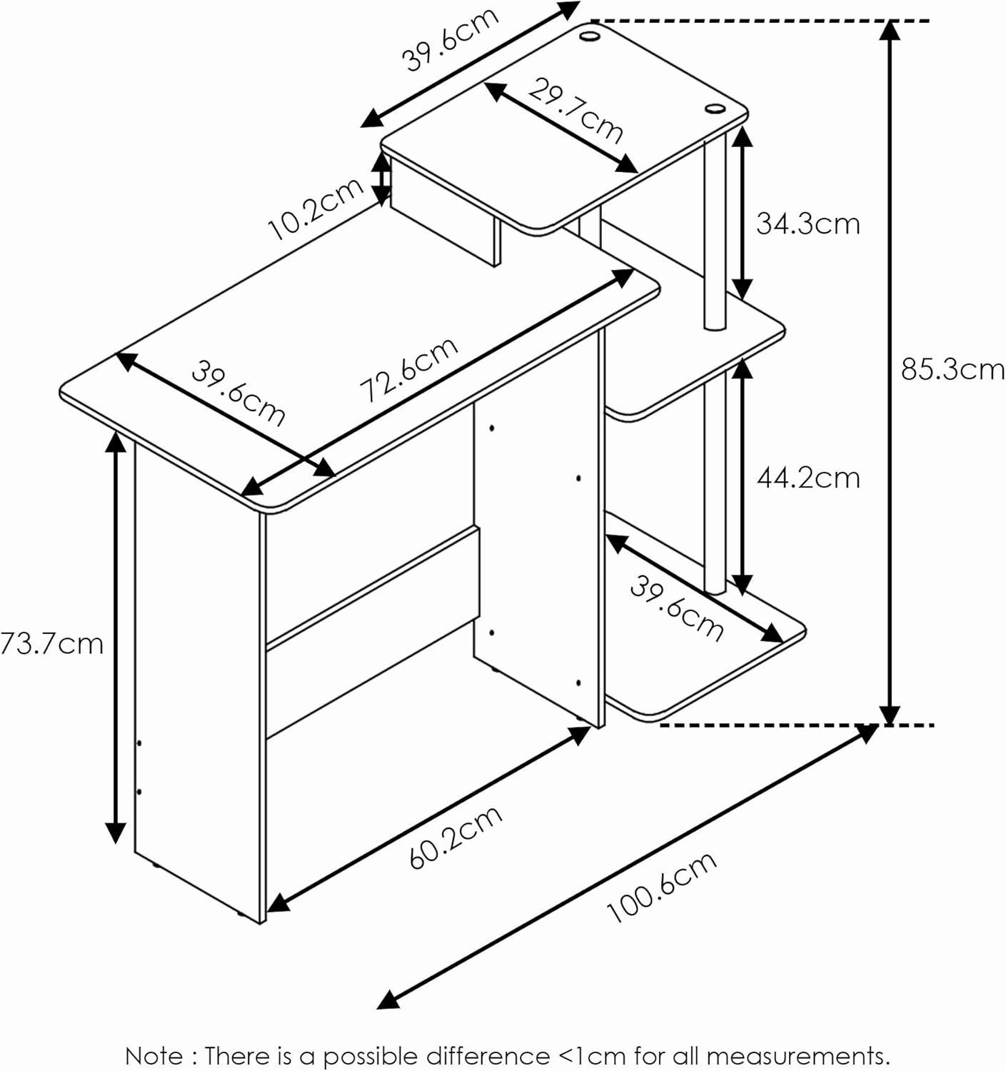 Furinno Efficient Home Laptop Notebook Computer Desk with Square Shelves, Americano/Black