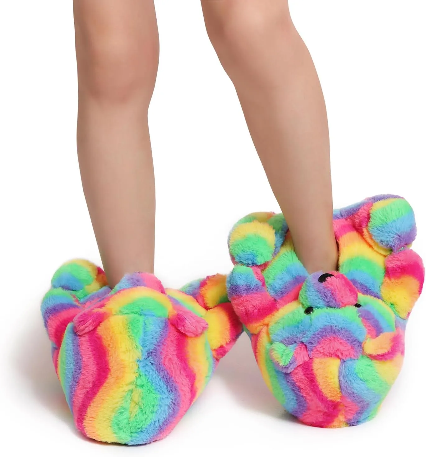 Fuzzy Women's Indoor Cozy Slippers,Cute Teddy Bear Slippers Trendy Funny Animal Slippers,Fun Birthday Gifts House Slippers Fluffy Soft Comfy Slippers for Women Mom Teen Girls Men