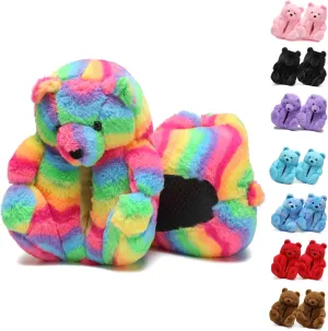 Fuzzy Women's Indoor Cozy Slippers,Cute Teddy Bear Slippers Trendy Funny Animal Slippers,Fun Birthday Gifts House Slippers Fluffy Soft Comfy Slippers for Women Mom Teen Girls Men