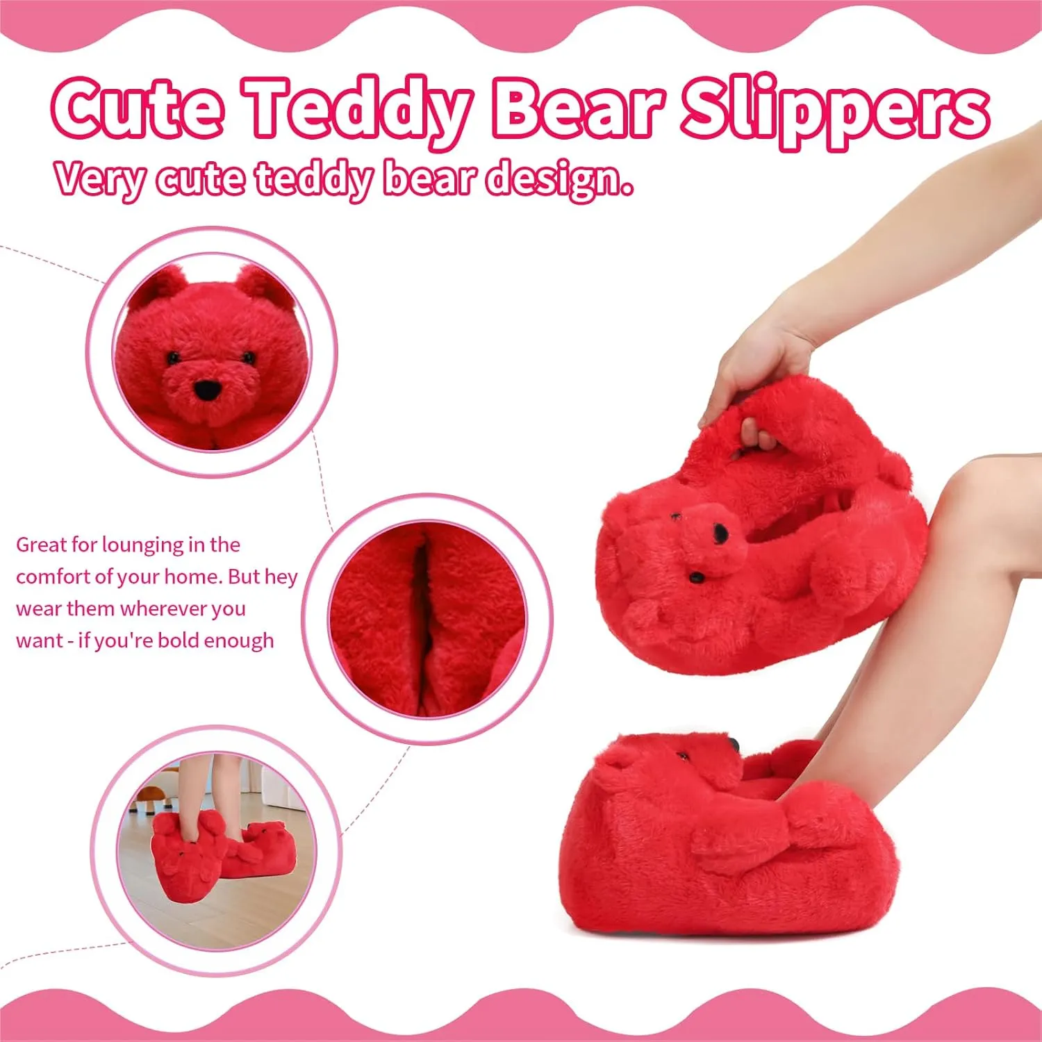 Fuzzy Women's Indoor Cozy Slippers,Cute Teddy Bear Slippers Trendy Funny Animal Slippers,Fun Birthday Gifts House Slippers Fluffy Soft Comfy Slippers for Women Mom Teen Girls Men