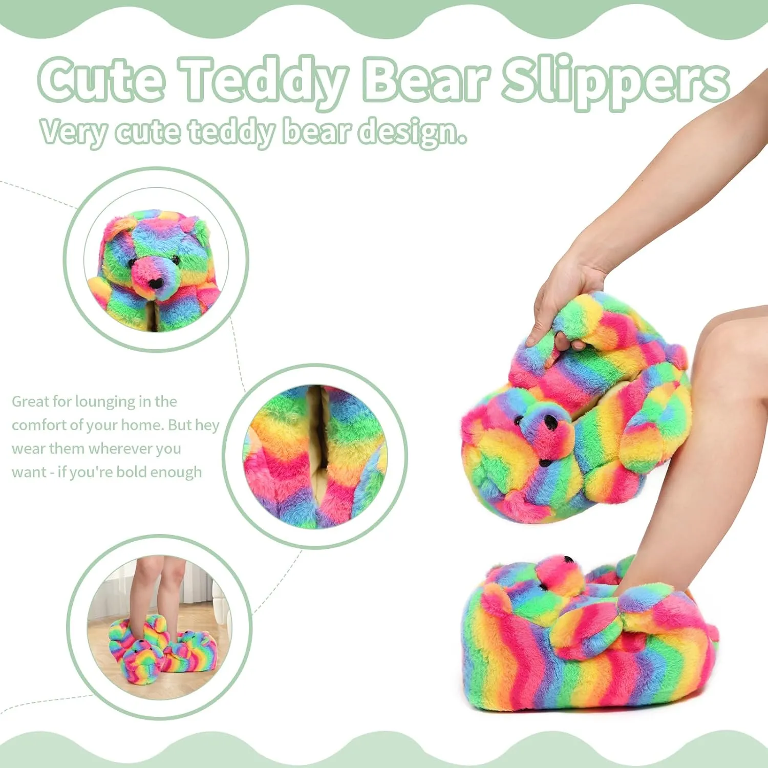 Fuzzy Women's Indoor Cozy Slippers,Cute Teddy Bear Slippers Trendy Funny Animal Slippers,Fun Birthday Gifts House Slippers Fluffy Soft Comfy Slippers for Women Mom Teen Girls Men