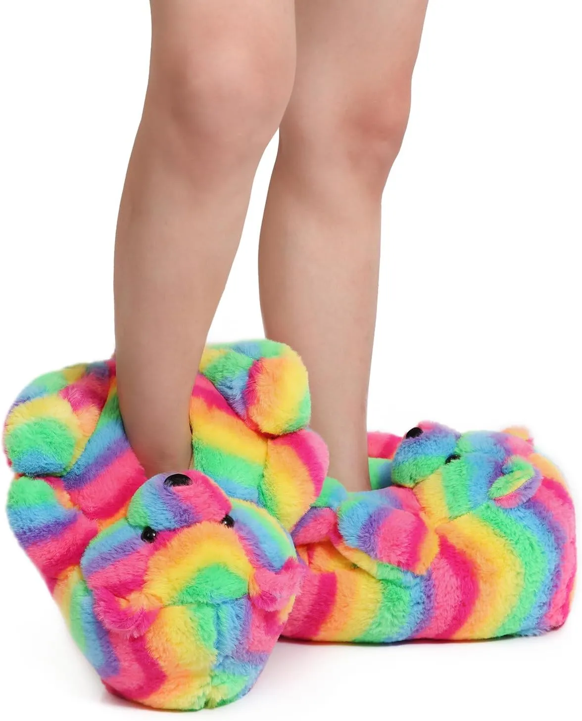 Fuzzy Women's Indoor Cozy Slippers,Cute Teddy Bear Slippers Trendy Funny Animal Slippers,Fun Birthday Gifts House Slippers Fluffy Soft Comfy Slippers for Women Mom Teen Girls Men