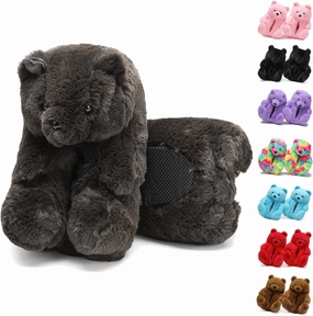 Fuzzy Women's Indoor Cozy Slippers,Cute Teddy Bear Slippers Trendy Funny Animal Slippers,Fun Birthday Gifts House Slippers Fluffy Soft Comfy Slippers for Women Mom Teen Girls Men