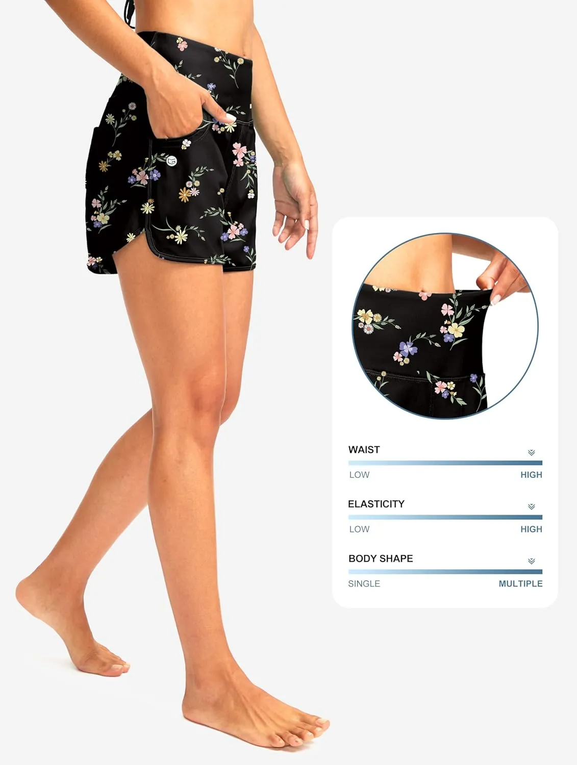 G Gradual Women's 3" High Waisted Swim Board Shorts with Pockets Quick Dry Swimsuit Bottoms Bathing Suit for Women with Liner