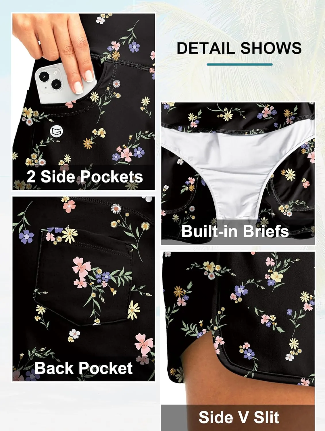 G Gradual Women's 3" High Waisted Swim Board Shorts with Pockets Quick Dry Swimsuit Bottoms Bathing Suit for Women with Liner