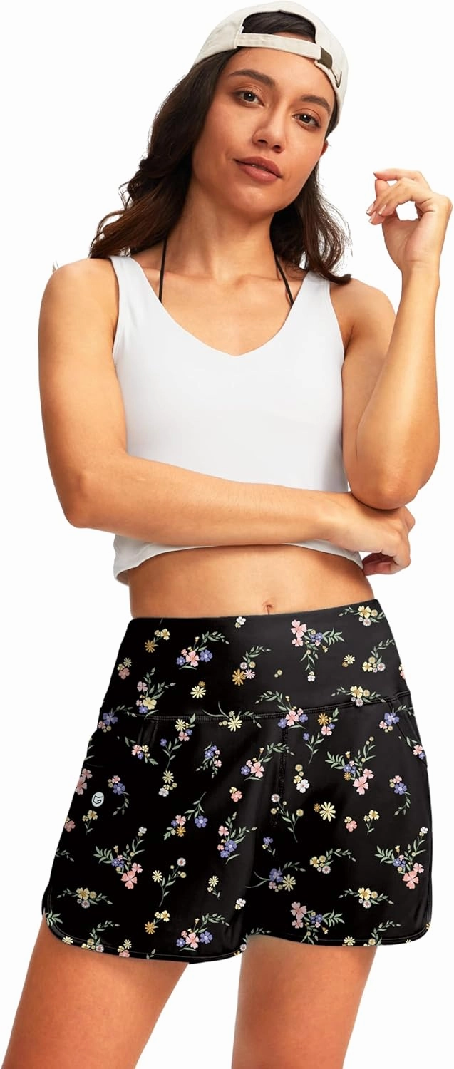 G Gradual Women's 3" High Waisted Swim Board Shorts with Pockets Quick Dry Swimsuit Bottoms Bathing Suit for Women with Liner