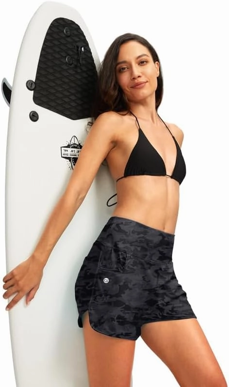 G Gradual Women's 3" High Waisted Swim Board Shorts with Pockets Quick Dry Swimsuit Bottoms Bathing Suit for Women with Liner