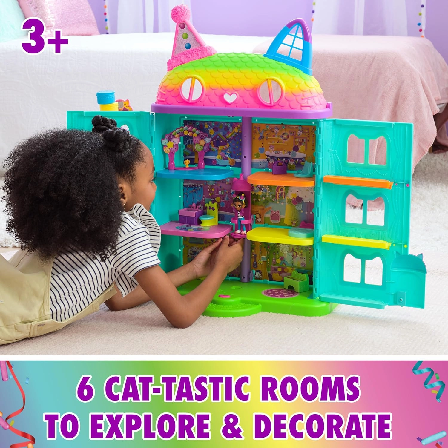 Gabby's Dollhouse, 14 Pc Celebration Dollhouse, 25-Inches Tall, with Toy Figures, Doll House Furniture & 10 Sounds, Kids Toys for Girls & Boys Ages 3 