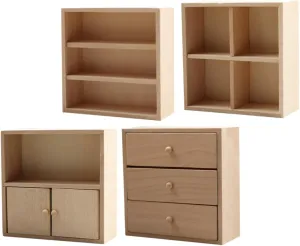 Gadpiparty 4pcs Miniature Wooden Furniture DIY Dollhouse Cabinet Realistic Bookshelf Sturdy Craft Storage for Miniature Scenes Dollhouse Accessories