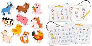 GAMENOTE Double Sided Magnetic Letter & Number Board Set   JoyCat Wooden Fridge Magnets for Kids – 10 Cute Farm Animals Refrigerator Magnets for Toddlers