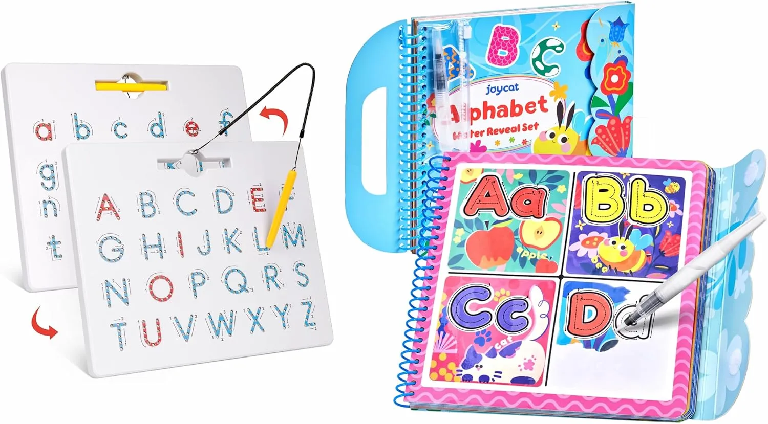 GAMENOTE Double Sided Magnetic Letter Board JoyCat Water Reveal Alphabet Coloring Book for Toddlers 3-5, Reusable 14 Activity Pages with Water Pen for No-Mess Drawing, Preschool Alphabet Learning