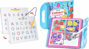 GAMENOTE Double Sided Magnetic Letter Board JoyCat Water Reveal Alphabet Coloring Book for Toddlers 3-5, Reusable 14 Activity Pages with Water Pen for No-Mess Drawing, Preschool Alphabet Learning