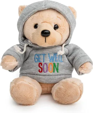Ganz 9" Get Well Soon Teddy Bear with Gray Hoodie - Feel Better Gift for Kids & Women (Tan Nose Stuffed Animal)