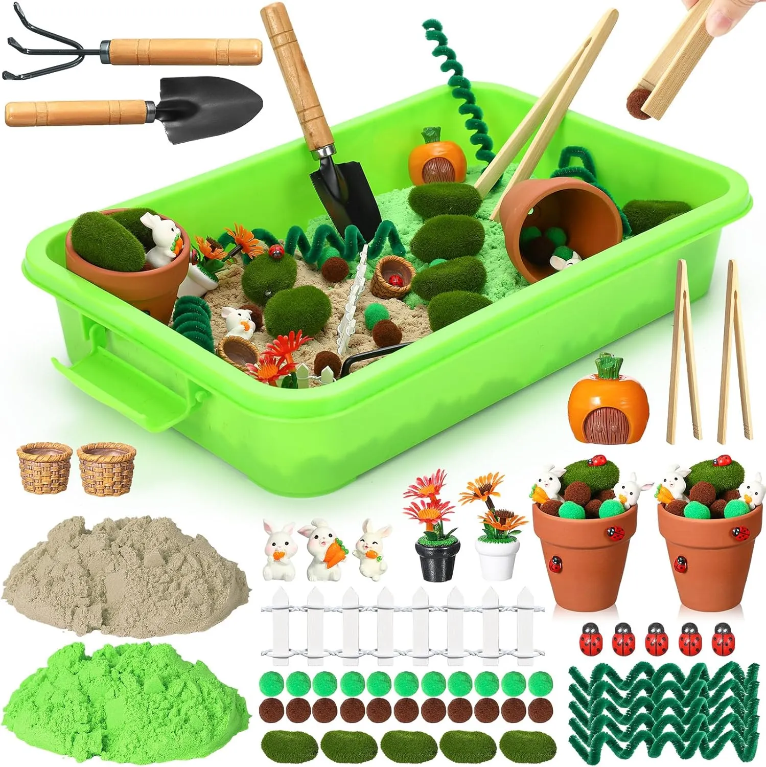 Garden Sensory Bin, 68 Pcs Garden Themed Toys for Girls, Counting Sensory Toys, Boys and Girls Can Play, Suitable for Kids to Exercise Counting Touch