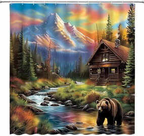 GCTNBJL Forest Cabin Bear Shower Curtain Rustic Wild Animal Bear Jungle Lodge Country Hunting 70x78(WxH) Inches Bathroom Decor Fabric Curtain with Hooks