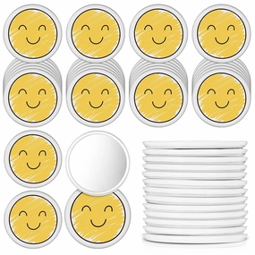 Geetery 30 Pcs Inspirational Smile Face Compact Mirrors Bulk Mini Pocket Mirrors Emoticon End of School Year Gifts for Students Party Favors Yellow Portable Birthday Wedding Shower Party Supplies