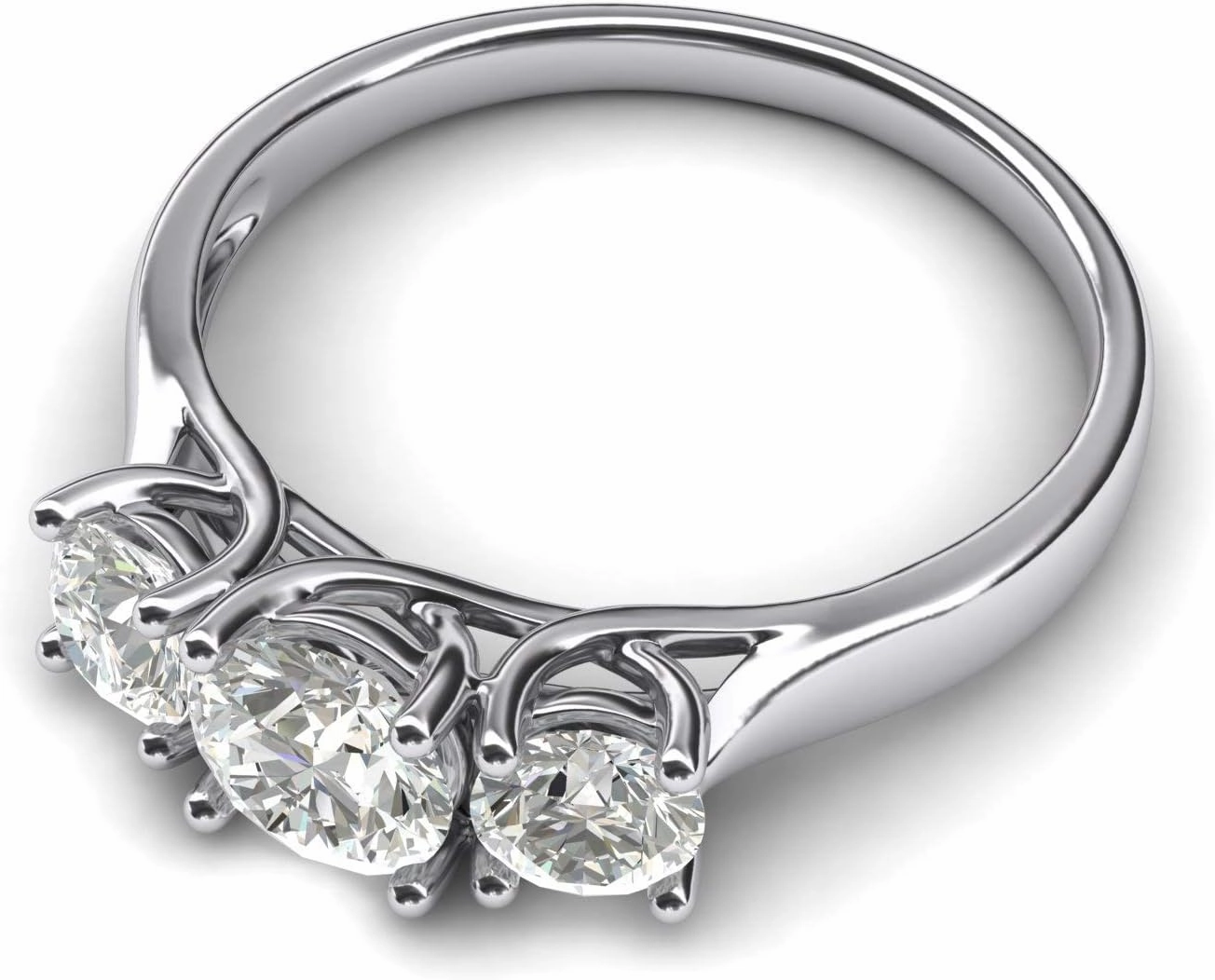 Genuine Moissanite Fine 14k White Gold Three Stone Trellis Simulated Diamond Ring Promise Engagement ring 2.0ctw