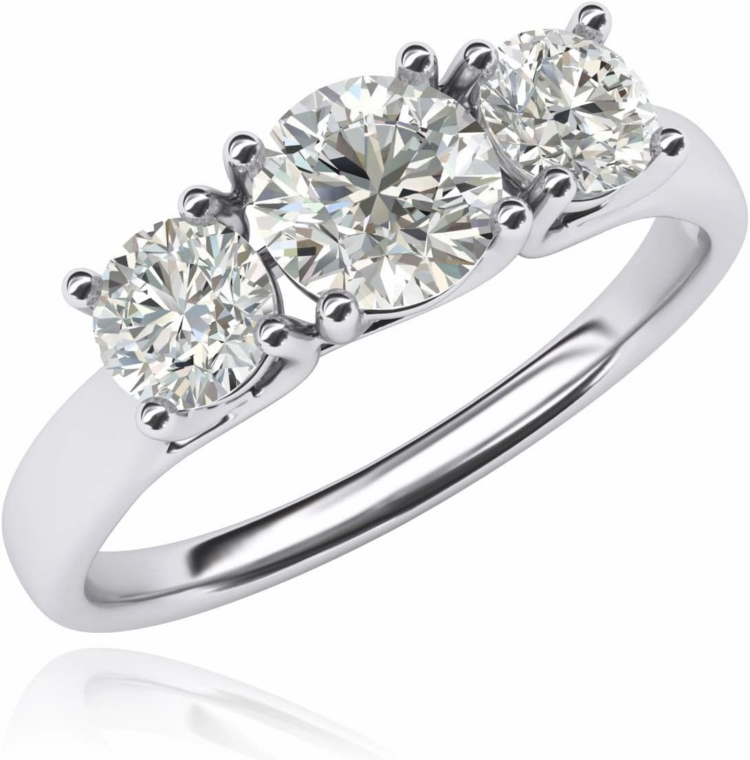 Genuine Moissanite Fine 14k White Gold Three Stone Trellis Simulated Diamond Ring Promise Engagement ring 2.0ctw