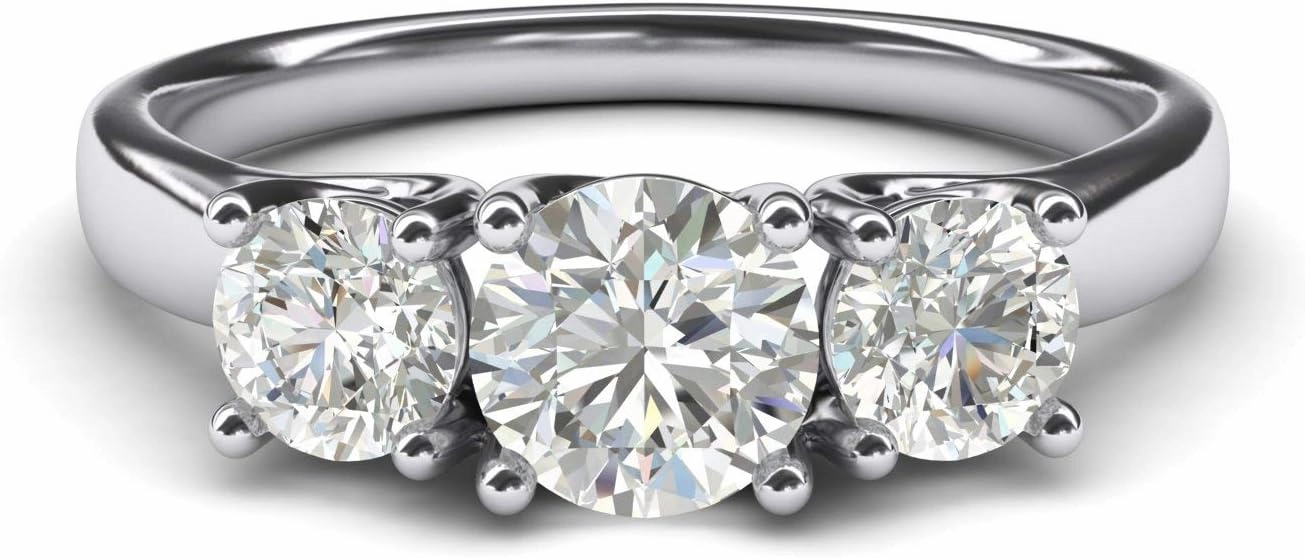 Genuine Moissanite Fine 14k White Gold Three Stone Trellis Simulated Diamond Ring Promise Engagement ring 2.0ctw