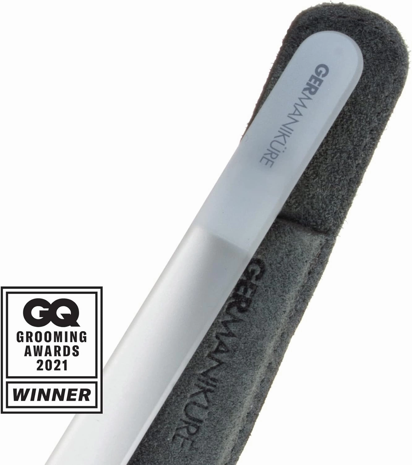 GERMANIKURE Nail Clipper and Glass Nail File Set in Light Blue Leather Case - Made in Solingen Germany of FINOX Stainless Steel, Glass Nail Care Supplies Made in Czech Republic