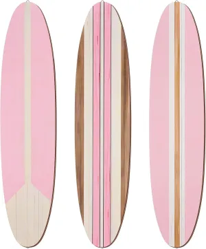 Gerrii 3 Pieces Surfboard Wall Decor 23.6" x 5.4" Preppy Beach Room Decor Aesthetic Large Wooden Cute Beachy Tropical Wall Art for Surfer Bedroom Living Room Bathroom Decorations(Pink)