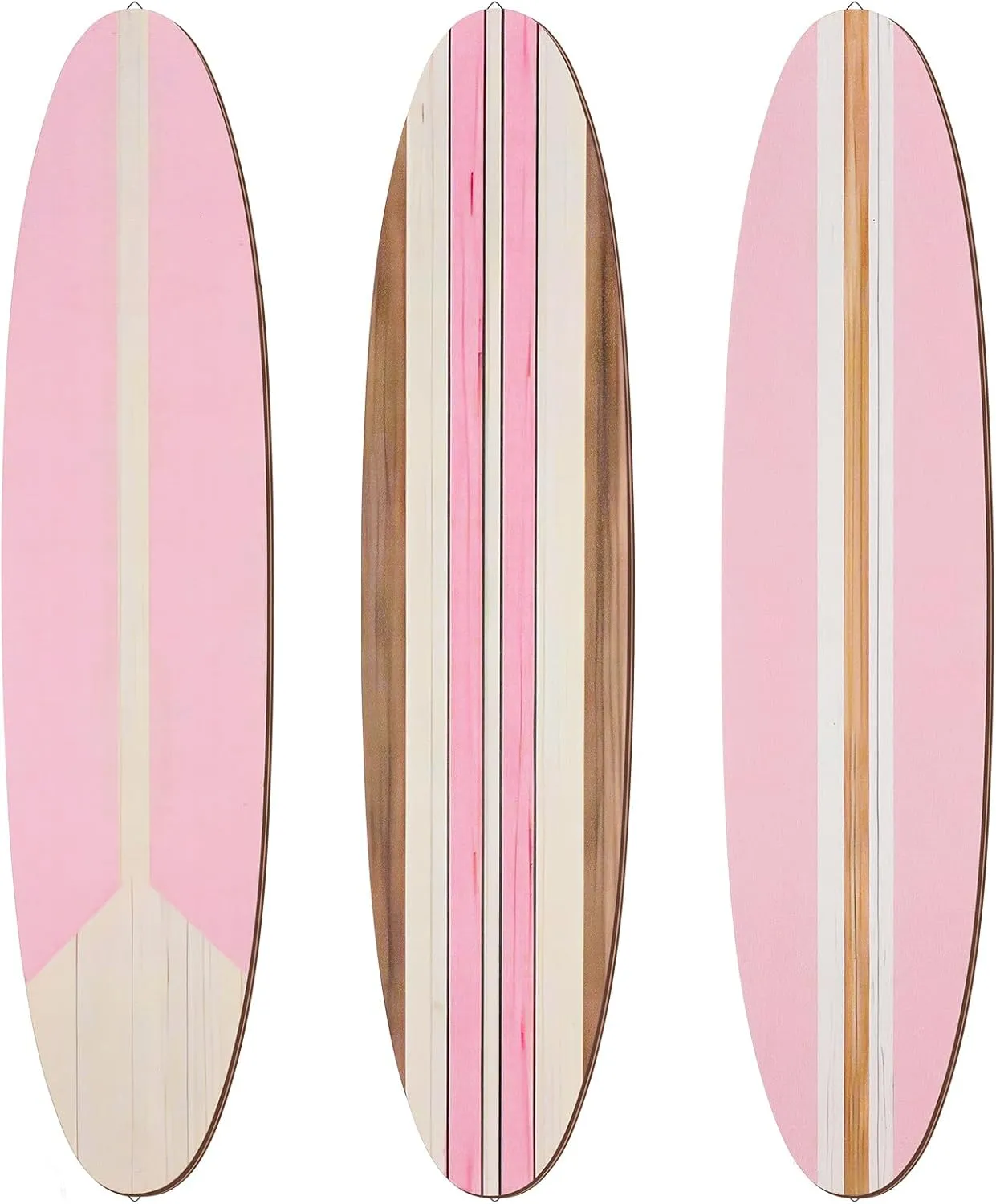Gerrii 3 Pieces Surfboard Wall Decor 23.6" x 5.4" Preppy Beach Room Decor Aesthetic Large Wooden Cute Beachy Tropical Wall Art for Surfer Bedroom Living Room Bathroom Decorations(Pink)