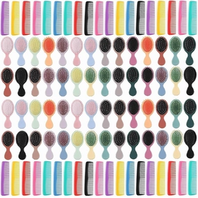 Gerrii 112 Pcs Mini Wet Hair Brush Hair Combs Set 56 Small Pocket Travel Detangler Hairbrush 56 Colorful Plastic Fine Wide Hair Combs Toddler Detangling Brushes Soft Bristles Bulk (Bright Color)