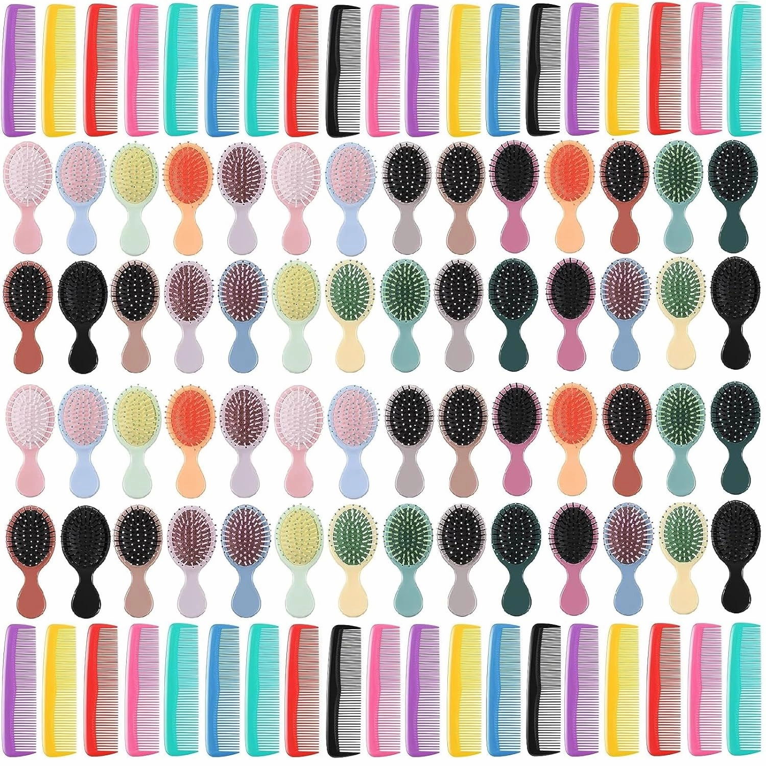 Gerrii 112 Pcs Mini Wet Hair Brush Hair Combs Set 56 Small Pocket Travel Detangler Hairbrush 56 Colorful Plastic Fine Wide Hair Combs Toddler Detangling Brushes Soft Bristles Bulk (Bright Color)