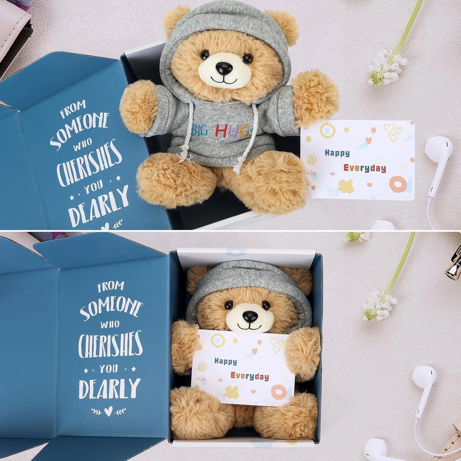 Get Well Soon Teddy Bear Stuffed Animal with Gift Box Removable Hoodie for Comfort and Love, for Kids, Women & Men in Tough Time, Get Well Soon Gifts Basket with Beautiful Greeting Card