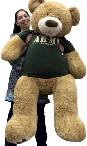 Giant 5 Foot Romantic Teddy Bear Wearing Tshirt That Says Somebody in The Army Loves You Big Military Teddy Bear