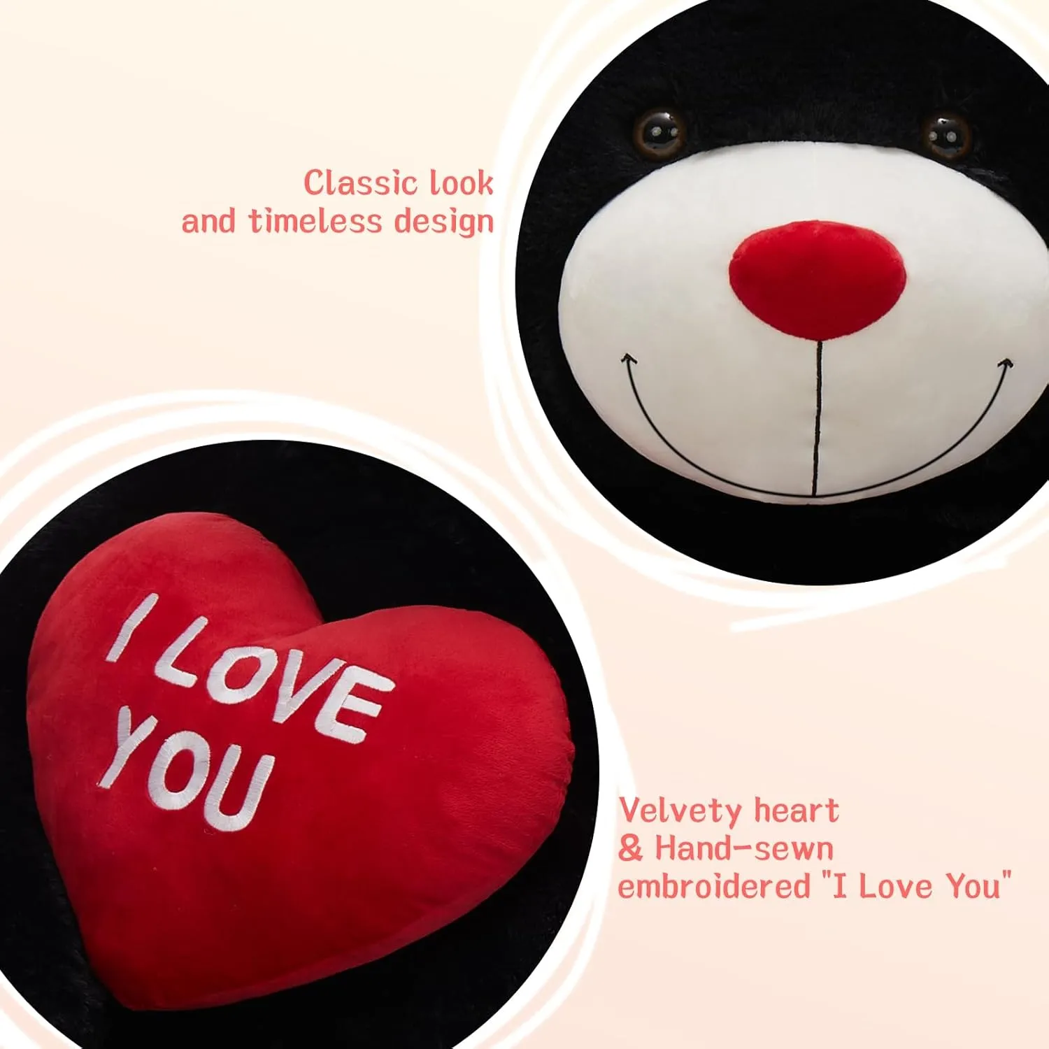 Giant Teddy Bear, 52" Stuffed Animal with Heart, Large Black Plush Toy for Kids, I Love You Valentines Bear Gift
