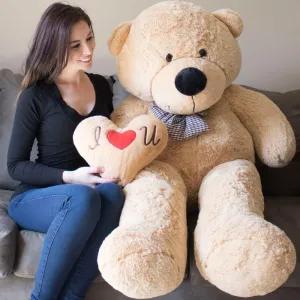 Giant Teddy Bear Big 5 Foot Stuffed Animal Stuffed Bear Baby Shower Life Size Large Teddy for Girlfriend Wife Children Valentine's Day Bear Ultra-Soft (Pillow Included)