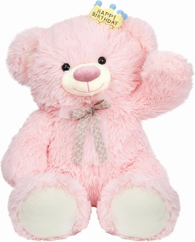 Giant Birthday Teddy Bear 35" Soft Cute Teddy Bear Stuffed Animal Happy Birthday Plush Birthday Gift for Kids Girls Girlfriend,Pink