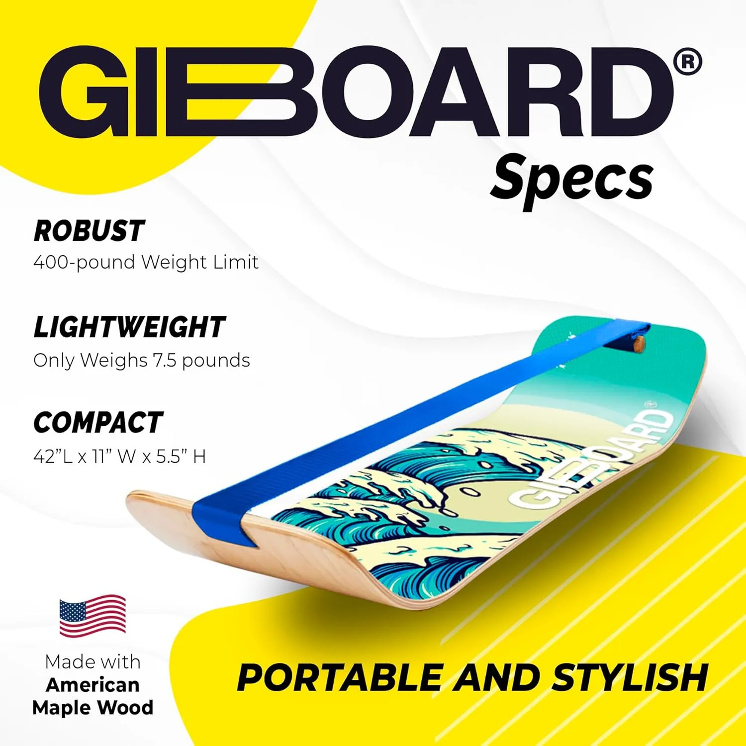 GIBBON GiBoard Balance Board Kids & Adults - Slack Board Workout Equipment Home Gym Training - Wooden Balance Boards for Adults Trainer - Standing Desk Exercise - Yoga, Agility, Pilates, Core & More